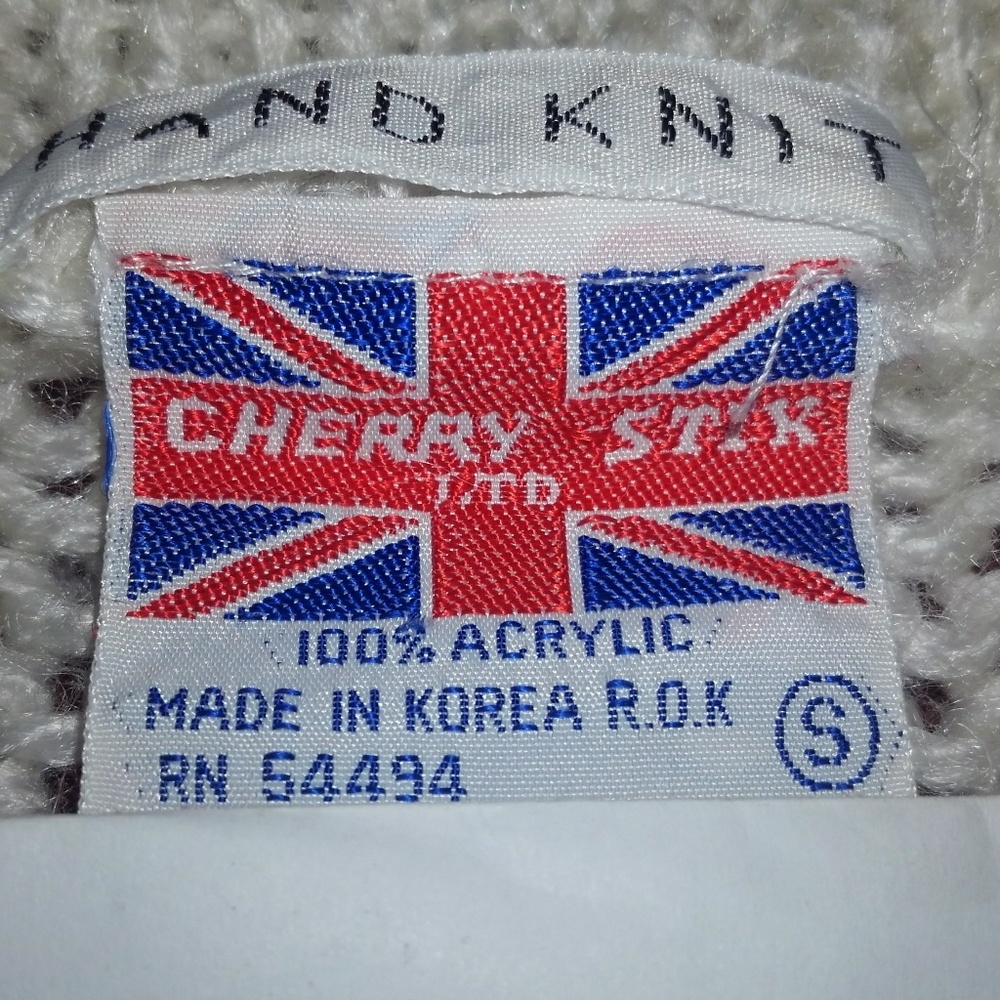 Small Hand Knit Acrilic Sweater White/Gray - Picture 3 of 5